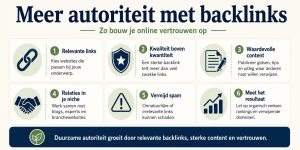Home Infographic over hoe je meer autoriteit met backlinks opbouwt door kwaliteit en vertrouwen